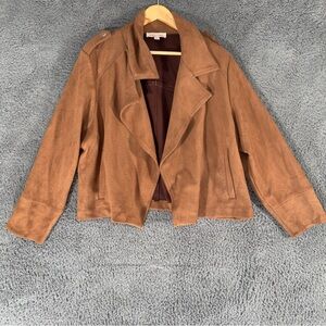 Philosophy Women Faux Leather Suede Moto Jacket Size 1X Open Front Pockets
